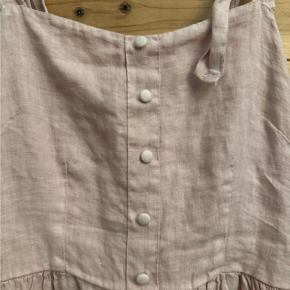 Francesca Bettini Size Medium Linen Tie Shoulder Smocked Coquette Maxi Dress - Picture 3 of 13